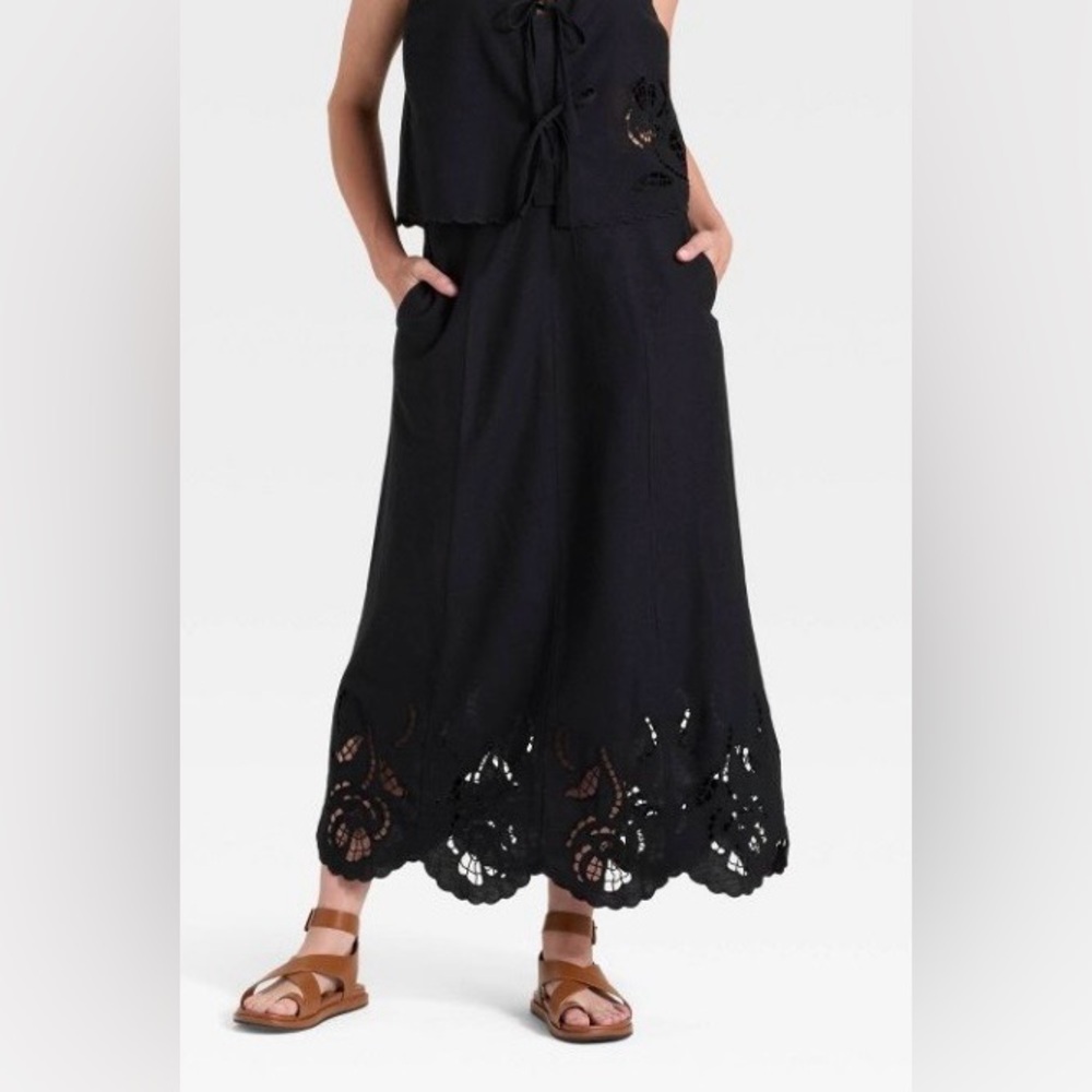 Universal Thread Black Eyelet Hem Maxi Skirt Side… - image 2